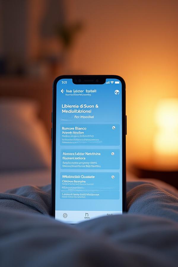 Schermata dell'app Luce di Lucciola che mostra una libreria di suoni e meditazioni per dormire