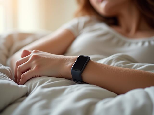 Braccialetto Fitbit al polso di una persona che dorme