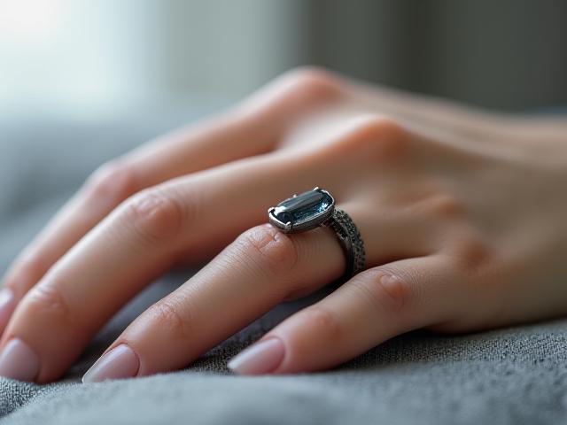Anello Oura in primo piano su un dito, che monitora la salute